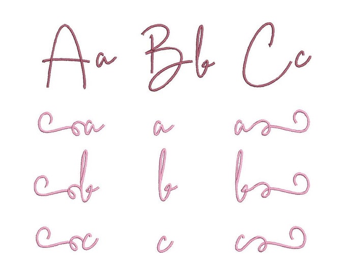 Script calligraphy signature Handwritten FONT machine embroidery designs mini sizes alphabet letters alternates swash and tails BX