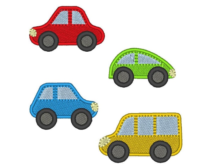 Cars mini and easy to make - machine embroidery designs SET of 4 fill stitch and applique designs in many sizes kids boy outfit embroidery