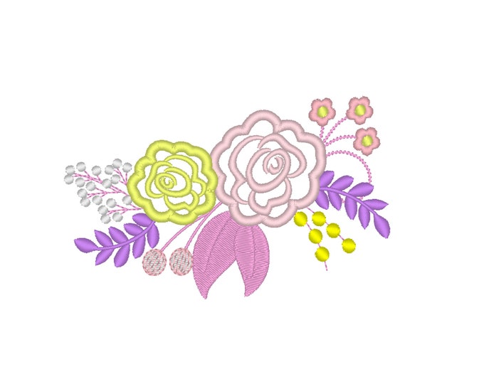 Cowgirl  shabby Chic 2 roses flowers Bouquet crown - machine embroidery designs for embroidery hoops 4x4 and 5x7