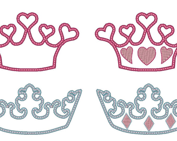 Whimsy crowns, tiaras for little girls and little boys, machine embroidery appliqué designs - 2 types, multiple sizes INSTANT DOWNLOAD