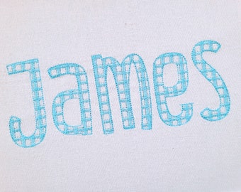 Playful kids Checkered Plaid Font light sketch outline machine embroidery designs font alphabet name monogram letters in assorted sizes, BX