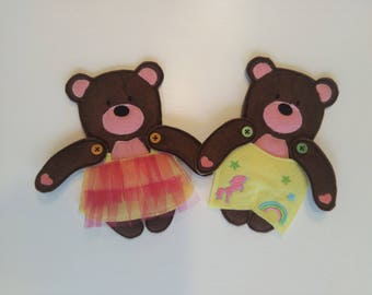 Paper-doll Bear and clothing In the hoop felt simply project, ITH embroidery design - great for gifts "In The Hoop" and embroidery designs