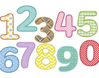 Retro Number applique rounded wide satin stitch font kids outfit birthday numbers machine applique embroidery designs assorted sizes BX incl