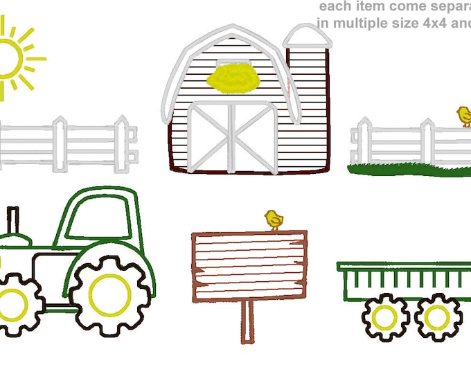 Cute Farm for boys - machine embroidery applique designs BIG set- multiple sizes for hoop 4x4, 5x7, 6x10 kids farm applique designs