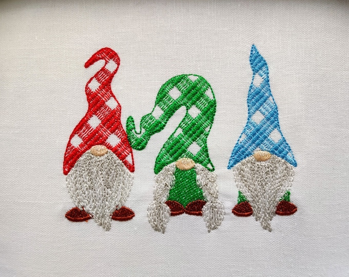 Gingham triple 3 gnomes in a row  Merry Christmas Gingham Gnomes triple row  machine embroidery design 4x4 5x7 8x8 INSTANT DOWNLOAD