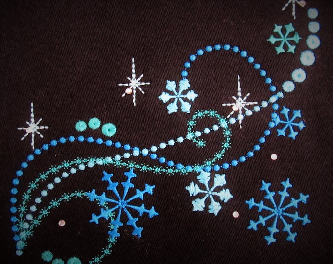 Frozen swirl sparkle tail, lace snowflakes, snowflake frozen embroidery, curly, bling glowing snowflake twinkle twinkle snow embroidery