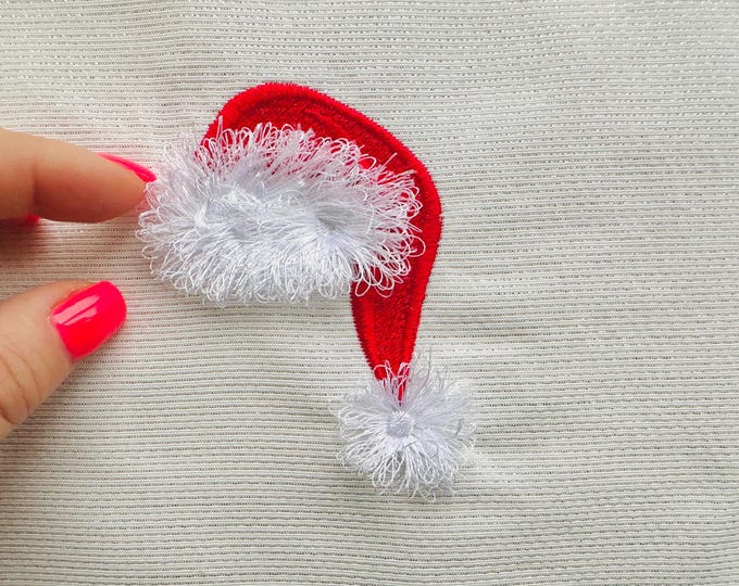 Small Fringed Santa Hat Christmas gnome hat machine embroidery designs Monogram accent Decoration fringe fluffy chenille sizes 2 up to 3.5in