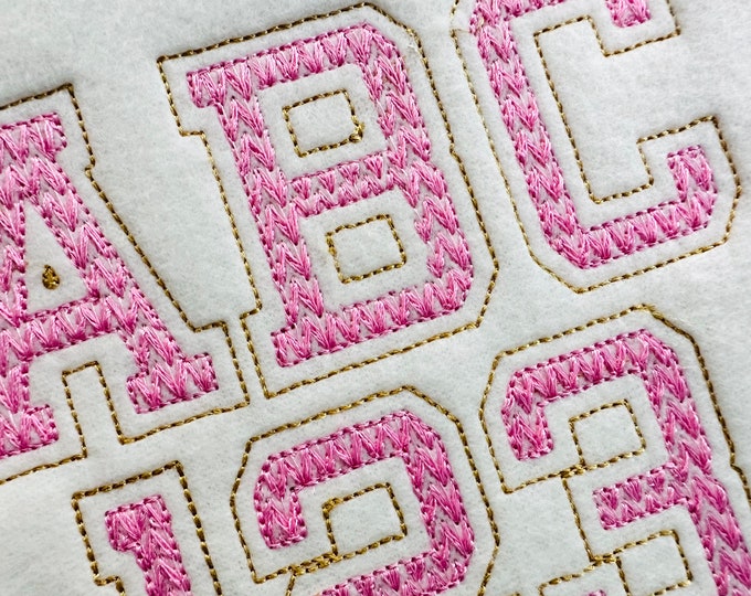 Knitted effect knit sweater light stitch Font Varsity collegiate outline Font sport alphabet monogram machine embroidery designs up to 3.7in