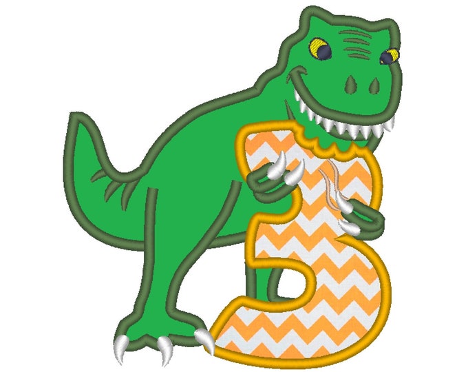 T-rex dinosaur Birthday number three 3 machine embroidery Birthday outfit designs, assorted sizes, for hoops 4x4, 5x7, 6x10 INSTANT DOWNLOAD