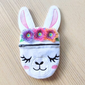 Monedero con cremallera Llama, monedero, bolsa con cremallera Llama en el aro, bolsa ITH con cabeza de llama, bolsa con cremallera, diseño de bordado en el aro