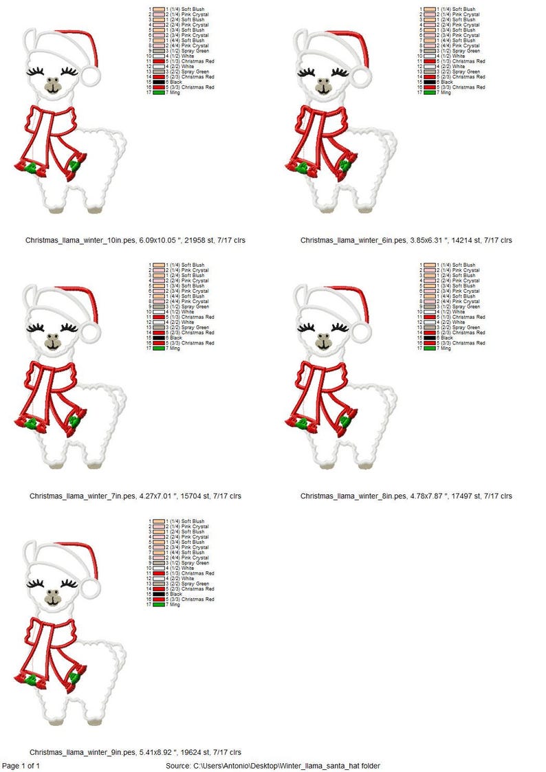 Christmas Llama Alpaca Applique winter outfit fringed scarf tassels Santa hat kids boys girls machine embroidery designs many sizes image 2