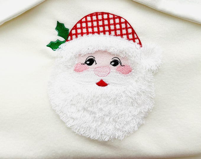 Christmas Santa fringed beard machine embroidery designs Santa Claus plaid hat fur design Merry Christmas theme big sizes 5, 5.5, and 6 inch