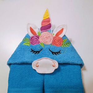 HOODED TOWELS Unicorn, hooded towel topper embroidery design Unicorn head ears horn ITH in the hoop dimensional machine embroidery applique