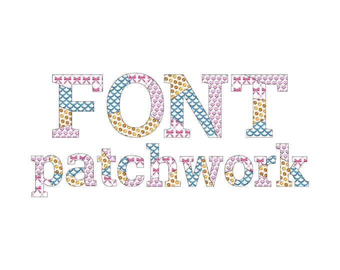 Patchwork Block FONT Summer patterned alphabet monogram letters machine embroidery designs sizes 1.8 up to 4 inch girly tiny bow heart dots
