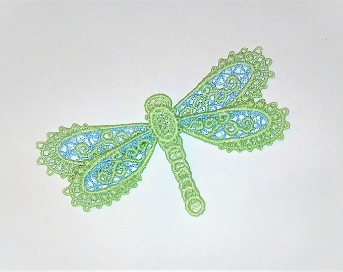 Dragonfly 3D Dimensional colorful for kids clothing FSL Free standing lace machine embroidery design in the hoop ITH embroidery 4x4 and 5x7