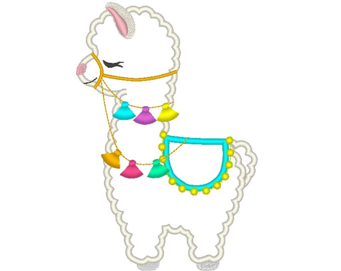 Little llama with fringe fluffy tassels Fringed tassel Lama Alpaca applique farm animal kids baby machine embroidery designs