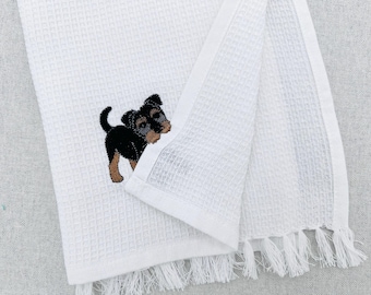 Cute playing wirehaired German Terrier Puppy Dog kitchen dish towel animal machine embroidery designs ITH project simply in the hoop project