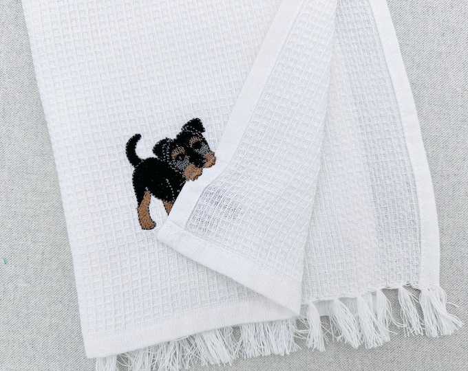 Cute playing wirehaired German Terrier Puppy Dog kitchen dish towel animal machine embroidery designs ITH project simply in the hoop project