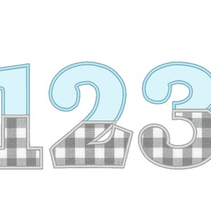 May include: A set of three numbers, 1, 2, and 3, in a light blue outline with a gray and white checkered pattern inside.