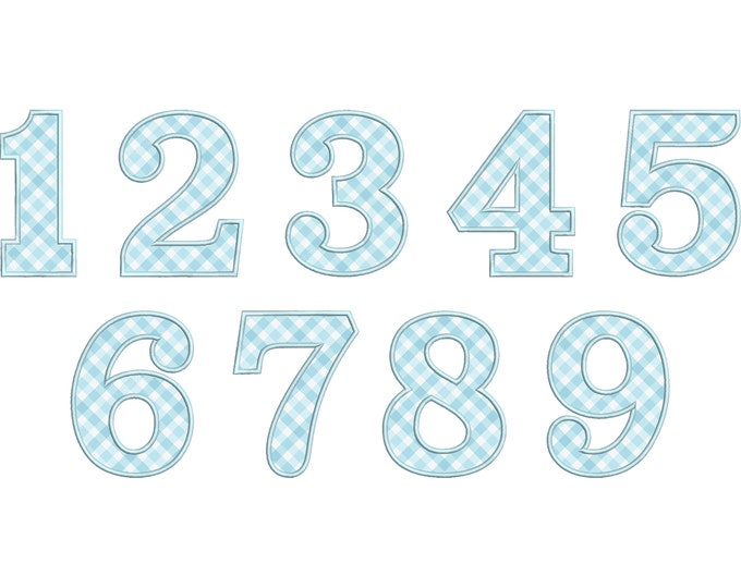 Soft block font Birthday Numbers applique, SET from 1 up to 9 machine embroidery applique designs size 3, 4, 5, 6, 7 inches BX included