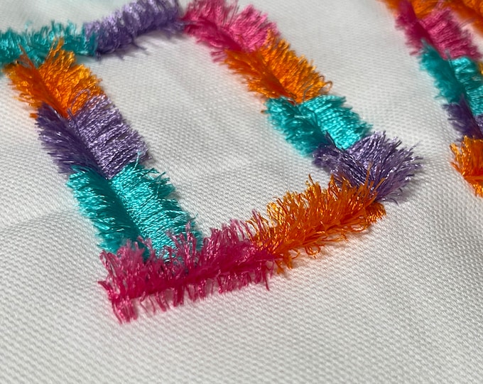 Multicolor Fringed fluffy faux chenille Varsity Font Athletic Sport block alphabet letters machine embroidery designs 2.2 thru 4.4 inches BX