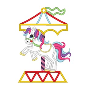 Little Carousel Horse Applique machine embroidery designs for hoop 5x7 and 6x10 kids baby carousel attraction Circus magic horse pony