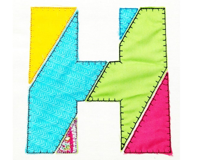 Diagonal Bias Patchwork raggedy edge applique alphabet and numbers, kids name font machine embroidery applique designs hoop 4x4, 5x7, 6x10