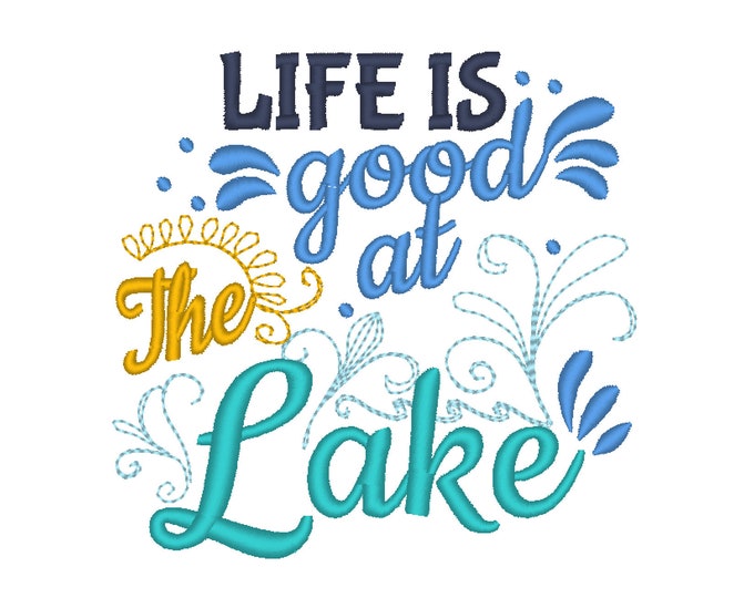 Life is good at the Lake 4x4 5x7 mermaid thing, summer, beach embroidery, summer vacation, mermaid embroidery