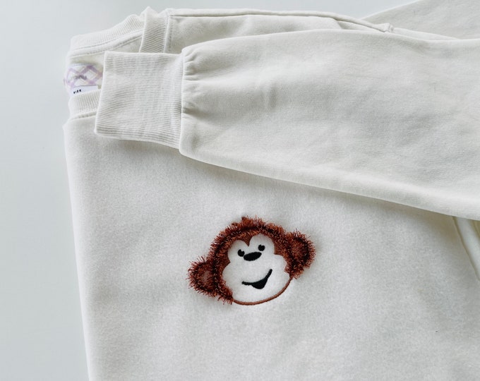 Fluffy Fringed monkey  silhouette chenille Cute Monkey machine embroidery designs fringe in the hoop ITH project little Monkey kids design