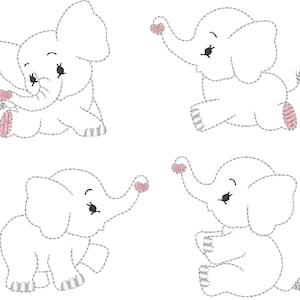 Dreifacher Bohne Stich Elefant in 4 Arten SOFORTIGER DOWNLOAD Maschinenstickerei, Kinder Baby kleiner Elefant Mini-Größen