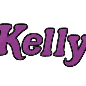 May include: Purple embroidered name "Kelly" with a black outline.