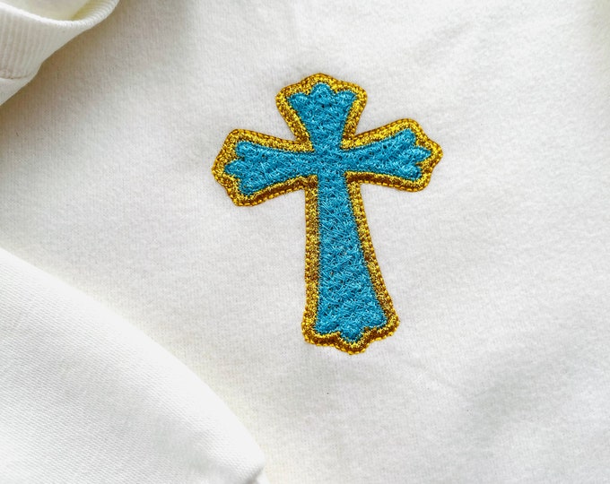 Cross patch chenille embroidery Cross  glitter embroidery design Glitter HTV scraps glitter vinyl machine embroidery  3 ,4, 5 inches