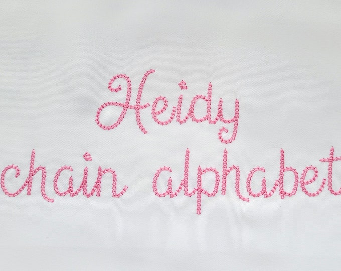 Quick light stitch handwritten Chain FONT machine embroidery designs assorted mini sizes alphabet letters, playful kids link chain name, BX