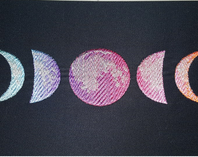 Rainbow Iridescent moon phases four principal lunar phases: new moon, first quarter, full moon, and last quarter machine embroidery designs