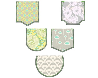 Real Pocket Applique Chest pocket Set of 5 styles machine embroidery designs in sizes 2, 3, 4, 5 inches kids outfit pocket sewer sewing help