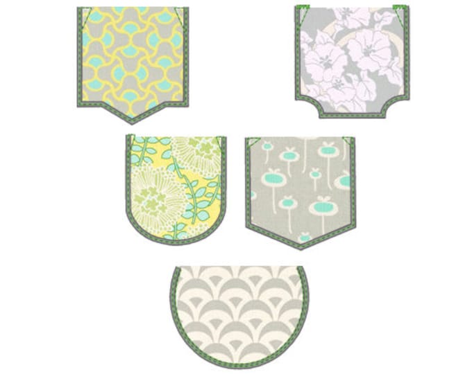 Real Pocket Applique Chest pocket Set of 5 styles machine embroidery designs in sizes 2, 3, 4, 5 inches kids outfit pocket sewer sewing help