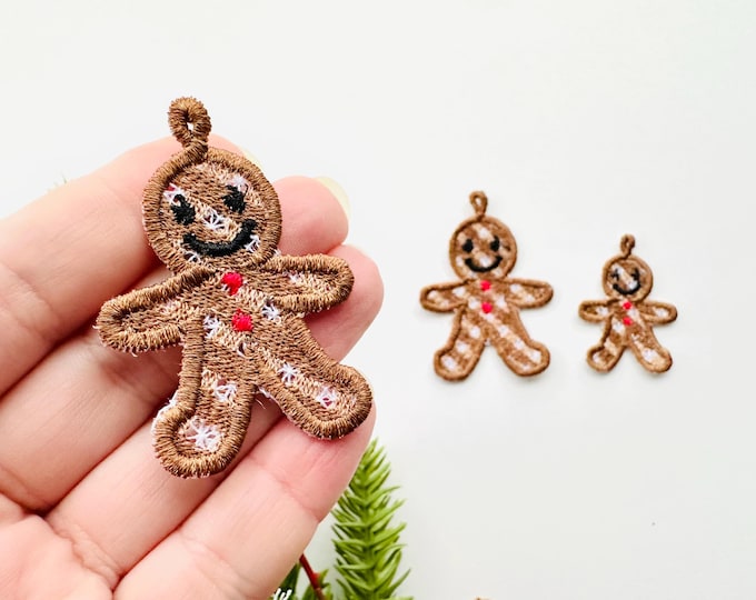 Gingerbread Man cookie charm pendant Christmas ornament FSL freestanding lace machine embroidery designs kids gift tag earrings in the hoop