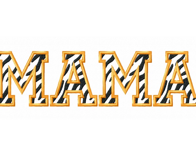 Tiger Print Applique embroidery Font machine embroidery designs Tiger Stripes Varsity Sport alphabet assorted sizes 2.2 to 4.2 inch and BX