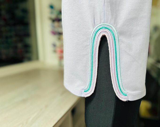 Groovy Wave split side seam cutout side bow Rainbow machine embroidery designs kids outfit Trend t-shirt sweatshirt embroidery many sizes