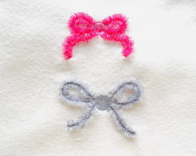 Fringe bow embroidery bow fur machine embroidery design baby kids Fringe chenille little bow Fringed bow font embroidery 2 types monogram