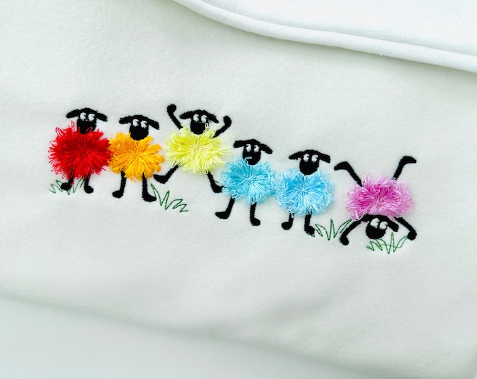 Funny Fuzzy Sheep Fringed Lamb 6 in a row fringe machine embroidery designs Farm kids shirt sweatshirt embroidery sizes 7 up to 10 inch