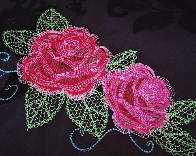 Urnban curl and swirl shadow and Shabby Chic Rose Urban roses bouquet - machine embroidery designs for embroidery hoops 4x4 5x7 and 6x10