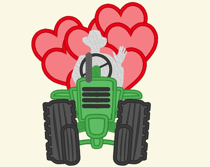 Valentine day tractor bringing love - machine embroidery designs - multiple sizes, for hoops 4x4, 5x7 and 6x10