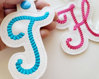 Rope Key fob snap tab Monogram script initial letters from A up to Z in the hoop ITH keyfob bag tag keychain machine embroidery designs 4x4