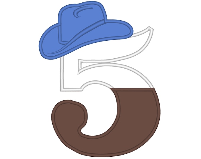 Little cowboy 5 number FIVE embroidery Birthday number applique cowboy split number cowboy hat machine embroidery applique design