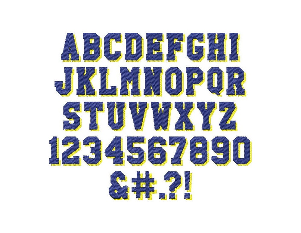 Varsity Collegiate block type Shadow Font fill stitch machine ...