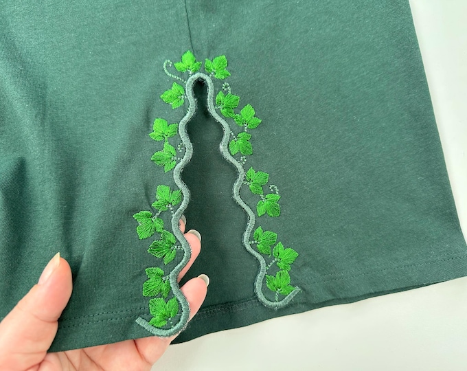 Floral Ivy Leaf scallop edge side bow split seam machine embroidery designs multiple sizes kids outfit t-shirt sweatshirt flowered side seam