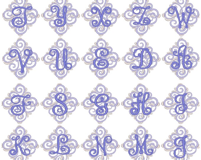 Mini Ornamental Monogram Set A-Z colorful swirl and curl machine embroidery designs sizes 2 and 3 inch girls towel pillow wedding design