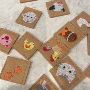 Memory game "FARM" machine embroidery design In the hoop embroidery ITH project for hoop 4x4, 5x7, 6x10 kids match game farm animals faces image 7