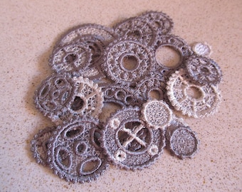 Gear, gears steam punk, skeleton Lace key, gear FSL, gears lace, FSL, Free standing jewelry embroidery designs  water soluble stabilizer